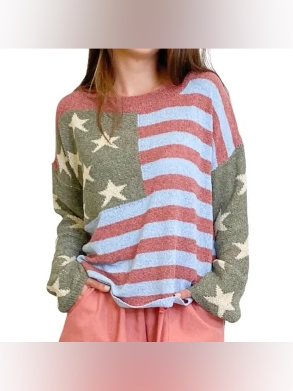 POL American Flag Oversized Sweater‎